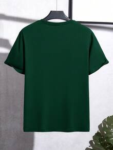 Camiseta de manga corta minimalista casual para hombres con estampado de avión - Verde Oscuro - Ver 2