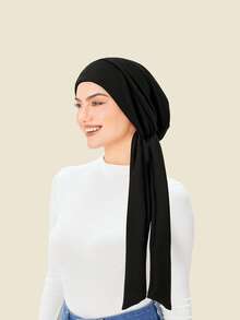 قبعة توربان مسبقة الربط بلون أحادي مع ذيل طويل وشريط ، قبعة كيميائية خفيفة الوزن مرنة للنساء ، مناسبة للأنشطة الخارجية