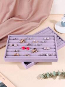 绒布首饰托盘抽屉隔板收纳架可堆叠珠宝收纳盒项链手链展示托盘可放置耳环戒指胸针手表可堆叠珠宝收纳盒适用于抽屉式绒布首饰托盘带分隔板耳环架和戒指展示盒项链收纳适合女士和女孩 - 彩色 - 查看 5