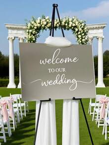 1pc 16"X12"/19"X16" Mirror Silver Acrylic Wedding Welcome Sign, DIY Romantic Wedding Decor Party Directional Signage