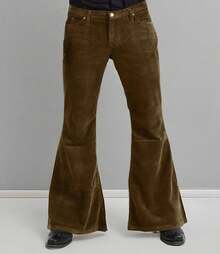 Men's Corduroy Vintage Bell Bottom Pants 70s,Disco Stretchy Flared Pants Fit 60s 70s Outfits For Men,Mens Bell Bottom Jeans.-20256688 - 布朗2 - 查看 4