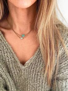 Collar trenzado ajustable con doble piedra preciosa, joyería bohemia de cristal, piedras naturales, regalo unisex - Verde, gris - Ver 3