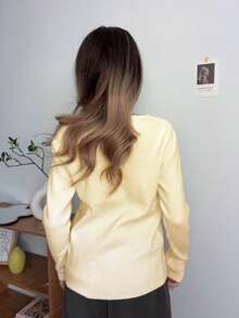 女式方领罗纹针织长袖毛衣，秋冬分层上衣 - 杏色 - 查看 6