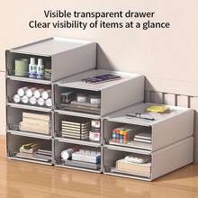 CASEGRACE 2/3件套可堆叠桌面收纳盒，文件整理抽屉，小型塑料抽屉柜，透明塑料可堆叠抽屉，适用于家庭、办公室、工艺品、铅笔等，桌面和抽屉收纳整理，家居收纳必备品 - 白色 - 查看 3