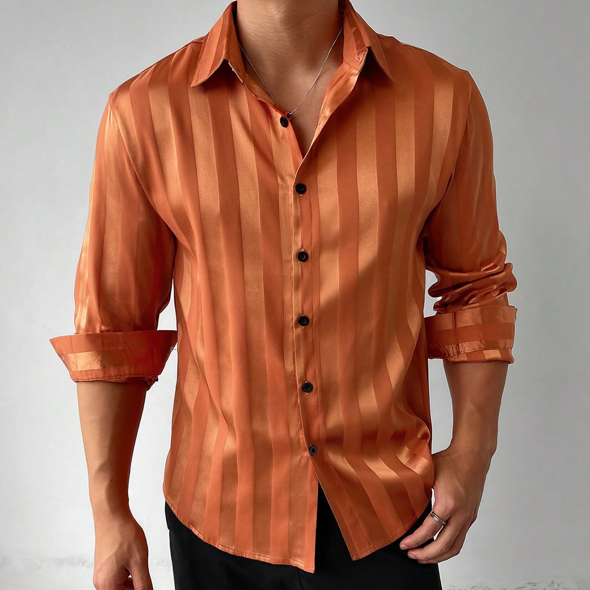 Camisa casual de manga larga con botones y estampado de rayas para hombre, otoño