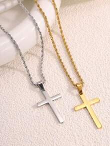 1pc Cross Pendant Necklace, Fashionable Unique Design Casual Everyday Wear Necklace For Men