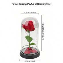 1pc Glass Dome Decor With Artificial Rose Flower, Eternal Flower Decoration, Creative Gift For Mother's Day, Valentine's Day, With LED Light