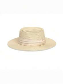 1 Peça Chapéu de Palha de Verão Feminino: Estilos Boho, Retrô e Elegantes, Material de Palha, Faixa Decorativa, Aba Larga Protetora Solar, Ideal para Praia e Páscoa, Fácil de Dobrar, Várias Cores (Bege/Creme), Design de Chapéu Balde, Chapéu de Sol Estiloso e Funcional para Mulheres
