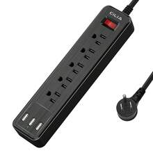 CILIA 1/2 Pcs Flat Plug Surge Protector Power Strip, 6 AC Outlets, 5 Ft Flat Braided Extension Cord,Dorm Room Essentials College,Compact Desk Charging Station Wall Mount For Office, School, Dorm