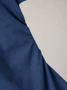 Women's Casual Slim Fit Butterfly Print Detail Minimalist Solid Color Ruched Crew Neck Short Sleeve Dress