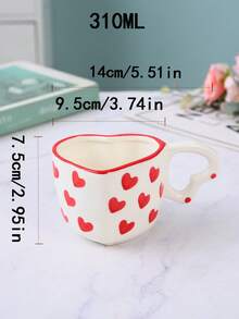 1 件流行手绘心形马克杯，创意心形手柄陶瓷杯，可爱拿铁咖啡杯适合家庭、牛奶、早餐、聚会、下午茶、浪漫情侣、独特女孩杯 - 彩色 - 查看 2