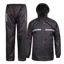Motorcycle Raincoat Set With Hood, Waterproof Pants And Jacket - màu đen - Xem 3