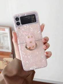 1 件男女通用可折叠手机壳，带腕带和指环，贝壳图案设计，兼容三星 Galaxy Z Flip 7/6/5/4/3、Razr 50/50 Ultra/60/60 Ultra，粉色、紫色、黑色、白色、象牙色可选 - 粉紅色 - 查看 10