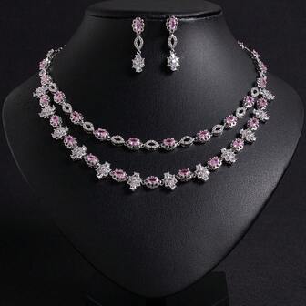 1 Set Halskette, Ohrringe 3-teiliges Set Braut Strass Schmuck, Accessoire Set