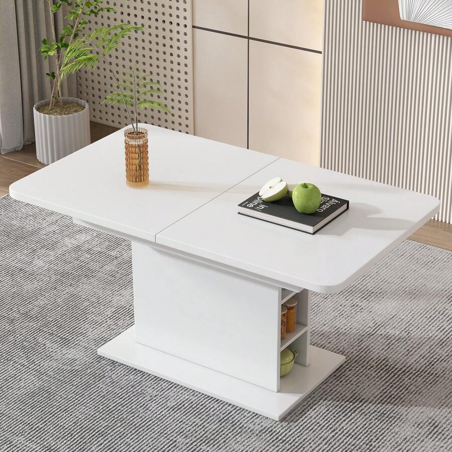 Extendable Dining Table - Rectangular, Space-Saving, With Storage, White - White - View 1