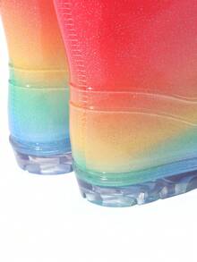 1 Pair Adorable Princess-Style Colorful Crystal Rain Boots, Soft & Durable Soles, Seamless Round Toe, High-Top Design, Lightweight Body, Girls/Toddlers Rain Boots For School, Camping, Beach, Outdoor, Sturdy Double Handles, Shiny Crafted Uppers, Suitable For All Seasons