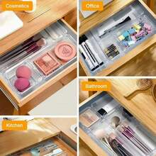 [ULTIMATE LUXURY EDITION]Clear Plastic Desk Drawer Organizers Trays Set | 11/18/25pcs | Food//Grade Clear Plastic | Makeup Storage Bins | Bathroom Tray Dividers | Vanity Trays Organizer | Bedroom Dresser Makeup | Luxury/TOP-OF-THE-LINE Versions | MUST BUY NOW! - Trong sáng - Xem 5