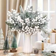 12 pezzi Rami artificiali di cedro con bacche rosse - Aghi realistici grigiastro-verdi simili al pino, per ghirlande fai-da-te, mazzolino, decorazioni per albero di Natale, per decorazioni natalizie e del Ringraziamento