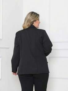 Women's Plus Size Tailored Blazer With Button Jackets 2025 FL-219 - Black - View 3