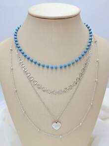 Women's Multi-Layer Necklace With Heart-Shaped Pendants In Various Colors, Elegant And Fashionable Design, Suitable For Parties, Gifts And Daily Wear - C104 - 查看 3