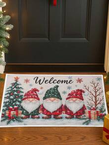 1 Stück Weihnachts-Zwerg Dekorationsfußmatte, süße Willkommens-Weihnachts-Zwerg&Baum Muster Teppich, waschbare Fußmatte für die Haustür, schmutzabweisende Bodenauflage, Weihnachtsparty Bodendekor, Weihnachts-Innen- und Außendekoration für Eingang, Wohnzimmer, Schlafzimmer, Küche, Büro, Raumdekoration, Heimdekoration, Festivalparty Zubehör, 2026 Neujahrsdekoration, Weihnachtsgeschenke, Partyfavors