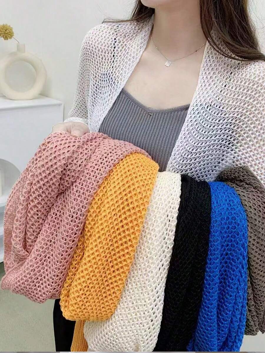 1pc Women's Spring/Summer Honeycomb Sleeve Cape Shawl With Knitted Collar & Hollow Out Detailing, Fashionable Outerwear Accessories Women For Dress - Multicolor - View 1