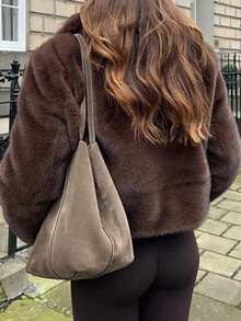 Élégante veste en fourrure douce pour femmes en hiver - brun - Voir 3