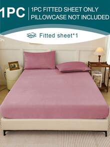 1pc Velvet Fitted Sheet, Soft & Warm, Solid Velvet Surface, Available Sizes: Super King, King, Queen, Twin. Luxurious Ultra-Soft Comfortable Fitted Sheet, 11.8 Inch Deep Pocket Design, Suitable For Autumn, Winter And Spring. Does Not Include Pillowcase, Warm Mattress Protector, Deep Pocket Design, Fitted Sheet. - Dusty Pink - View 6
