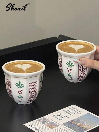 shoxil 1 件八角形陶瓷咖啡杯，中东风格设计，浓缩咖啡杯，茶杯，牛奶杯，阿拉伯咖啡杯 - 100ml / 180ml / 250ml，多种尺寸，沙特国庆节礼物