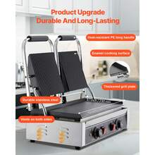 Commercial Panini Grill, 3600W Electric Sandwich Panini Maker, Stainless Steel Double Sandwichs Press Grill With Handle And Temp Control, 19x9 In Flat Enamel Plate For Hamburger Steak Bacon - US A Type Plug(110-127V) - View 3