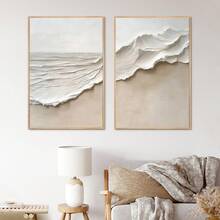 2 pièces par set, art mural sur canevas avec cadre, peinture sur canevas de vague, art mural Wabi-Sabi aux tons neutres, décoration thème océan, décoration moderne pour la maison, décoration de chambre, décoration de dortoir, décoration de chambre à coucher, décoration de salle de bain, décoration de salon, décoration de couloir. - Multicolore - Voir 6