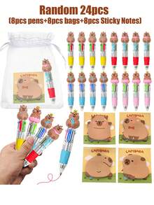 6/12/24/30pcs Water Vole Pens, 4-In-1 Multicolor Ballpoint Pens, With Cute Memo Pads, Cartoon Water Vole Memo Notebook, Suitable For Birthday Gifts, Prizes, Party Favors (Random) - Multicolor - View 12