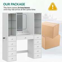 FUSOU Dressing Table With LED Mirror & Charging Station, Vanity Desk With 11 Drawers, 2 Glass Cabinets, 3 Colour Modes & Adjustable Brightness, White Makeup Table With Chair For Bedroom - White - View 8