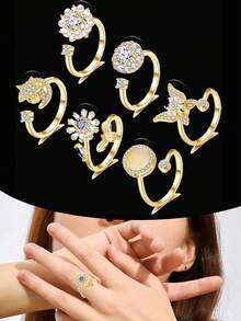 Anxiety Rings For Women, Adjustable Spinner Anxiety Ring, CZ Butterfly Bee Moon Star Fidget Rings For Anxiety Stress Relief For Women