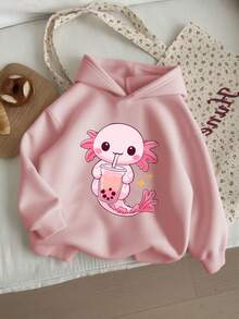 1 pezzo Felpa casual e carina con stampa grafica per ragazze pre-adolescenti, colore rosa, foderata termicamente, adatta per autunno/inverno, abbigliamento esterno per studenti/giovani - Rosa - Visualizzare 6