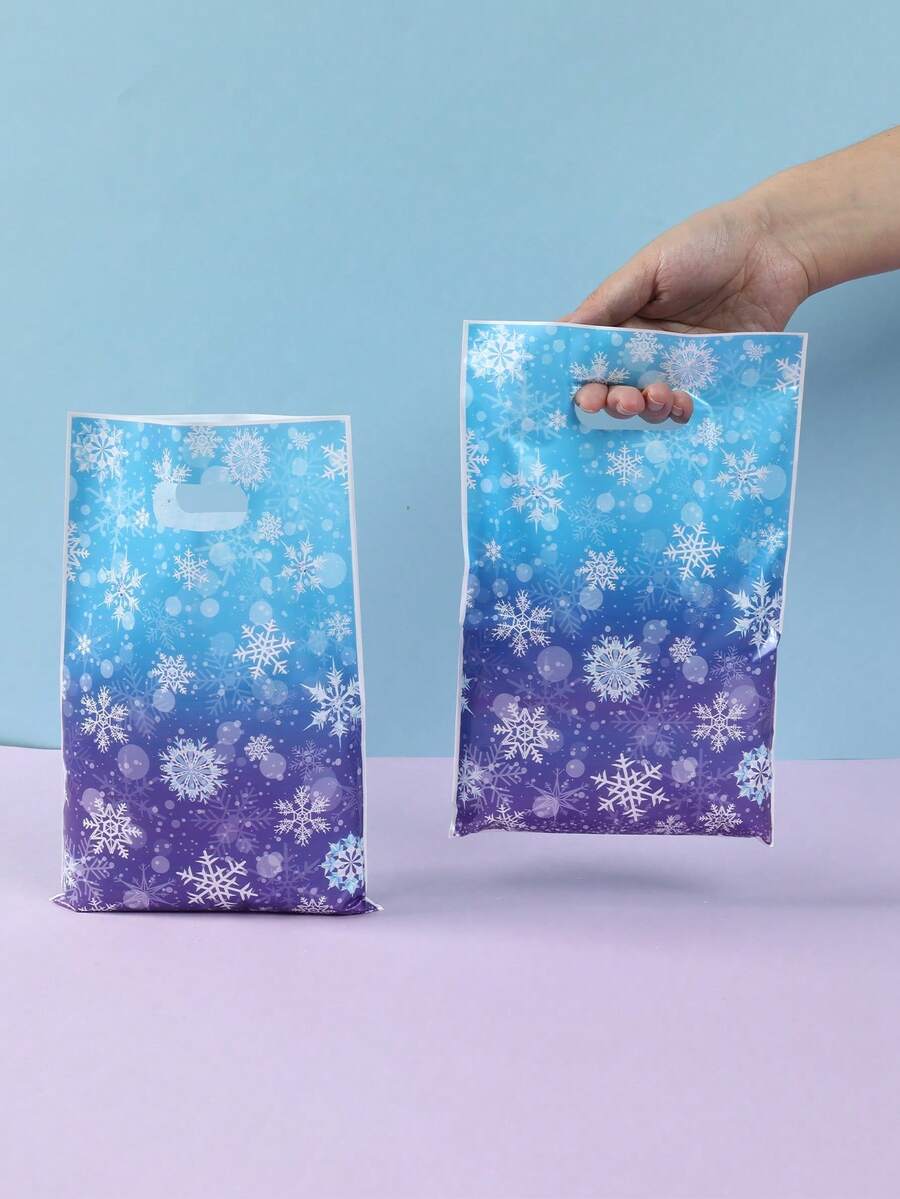 10/25/50个装雪花图案礼品袋，礼品手提袋，小型礼品袋，收纳袋，礼品包装袋，生日派对回礼袋，生日派对用品，生日装饰品，家居圣诞装饰品，冬季装饰品，性别揭晓派对礼品包装用品