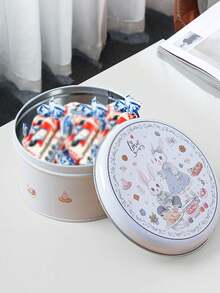 Halloween Cookie Jar, Tin Box, Rabbit Couple Set, Exquisite Candy Box, Round Tin, Big White Rabbit Candy Tin - Multicolor - View 2