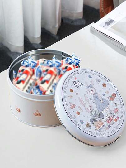 Halloween Cookie Jar, Tin Box, Rabbit Couple Set, Exquisite Candy Box, Round Tin, Big White Rabbit Candy Tin