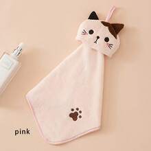 1 Super Soft Coral Fleece Cute Hand Towel, Cat Towel, Household Absorbent Kitchen Towel, Lazy Dish Towel, Bathroom Accessories - Baby Pink - View 6