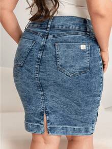 Saia Jeans Evangélica Com Detalhe Botões Lateral