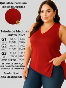 Women's Plus Size Asymmetrical Blouse With Ribbed V-Neckline - Đỏ - Xem 2