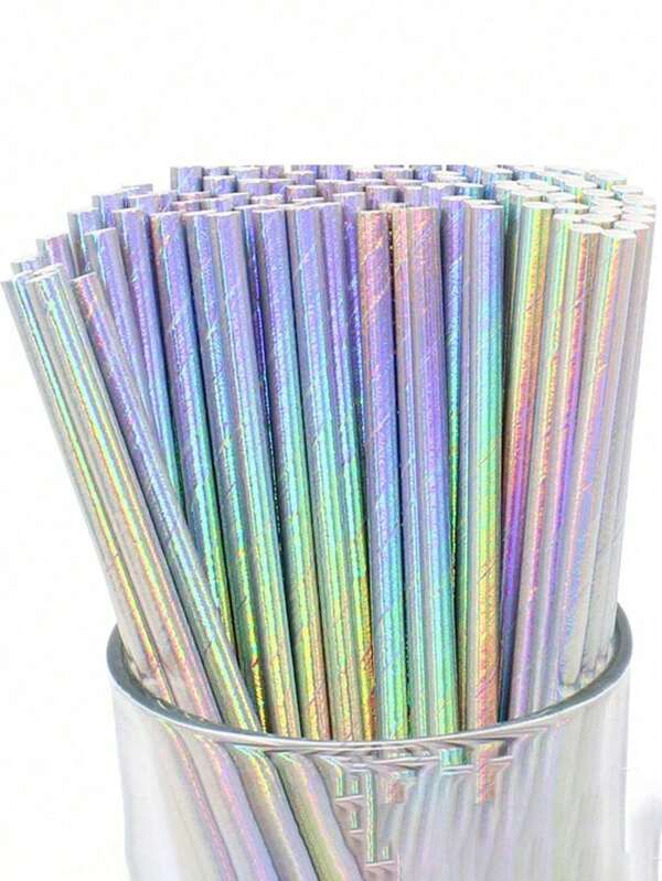 25Pcs Iridescent Paper Straws Glitter Straws, Drinking Well Crafted Straws For Juices Shakes Birthday Wedding Baby Shower Decoration Mermaid Party Event Supplies, Graduation Party Supplies, Birthday Wedding Bridal