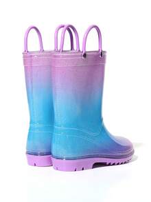 1 Pair Adorable Princess-Style Colorful Crystal Rain Boots, Soft & Durable Soles, Seamless Round Toe, High-Top Design, Lightweight Body, Rain Boots For Girls & Toddlers For School, Camping, Beach, Outdoor, Sturdy Double Handles, Shiny Crafted Uppers, Suitable For All Seasons