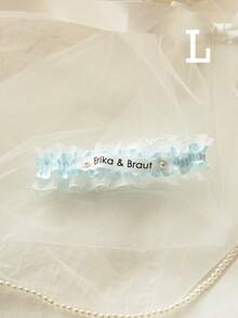 Satin Lace Wedding Garter, Customizable Name Date Letter Embroidery, Faux Pearl Double Layer Adjustable Plus Size Garter, Wedding Keepsake - Multicolor - View 20