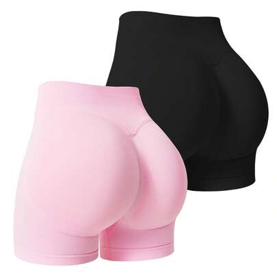 NcmRyu 2pcs Women's Seamless Elastic Butt Lifting Running Training Fitness Yoga Outdoor Sports Shorts