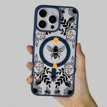 Bienen Muster Handyhülle dekoriert mit Krone und Tropfen Design geeignet für X/XS  XSMAX 11/11Pro/11promax 12/12pro/12mini/12promax 13/13mini/13pro/13promax 14/14Plus/14pro/14promax 15/15Plus/15pro/15promax 16/16plus/16ro/16promax Modelle stoßfesten Schutz. Sehr geeignet als Geschenk für Familie, Freunde, Kinder, Geburtstage, Frühlingsfest, Feste, Freunde und Freundinnen sowie zum Valentinstag.