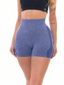 Women's Sports Fitness Leggings High Elasticity Seamless High Waist Butt Lifting Shorts - 藍色 - 查看 2