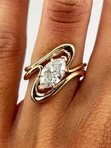 2 buc/set Set de inele de logodnă Marquise Eternity Cubic Zirconia Inel de nuntă pentru femei Adolescente Fete Bijuterii Ziua Îndrăgostiților Cadouri Valentine