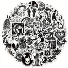 50pcs Gothic Punk Style Waterproof Stickers In Black & White - Durable, Reusable Vinyl Decals With Intricate Skulls, Roses, Cats & More For Laptops, Helmets, Mugs & DIY Projects, Skull Stickers For Vehicles Waterproof