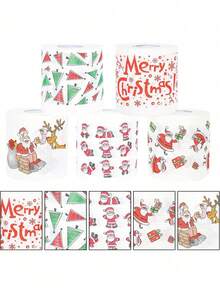 1 rouleau, papier toilette thème de Noël festif - Père Noël, renne et designs d'arbre de Noël mignons et de bandes dessinées, papier hygiénique doux pour la salle de bain, idéal pour les célébrations de Noël et des fêtes, cadeau de fête de Noël, décoration de fête de Noël
